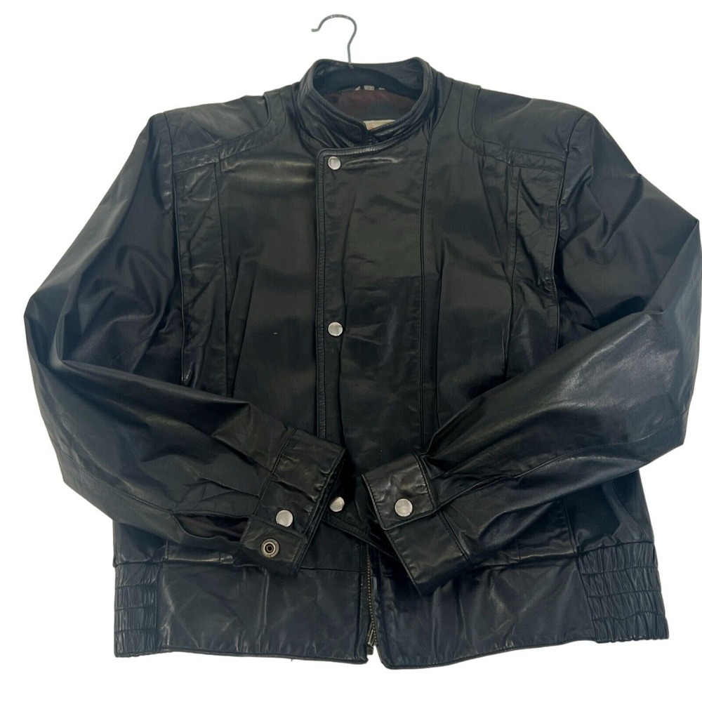 Vintage‎ Banzai Moto Biker Black Leather Shiny Jacket Men's Size 42